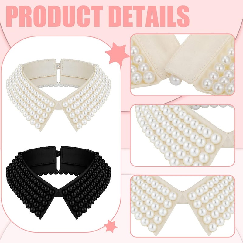 Hicarer 2 Pieces Pearl Collar Necklace for Women Detachable Fake Collar Simulated Pearl Beaded Bib Dickey Collar - Image 3